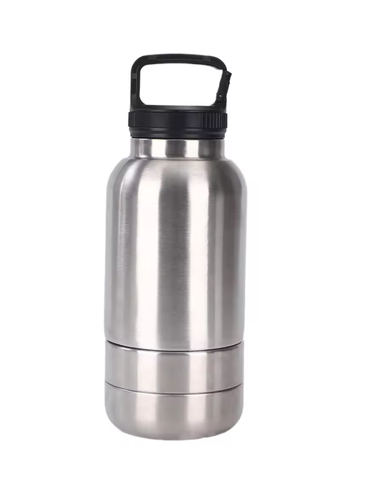 Gourde Isotherme 1L pour Chien & Chat – Bouteille avec Double Gamelle Inox Animio