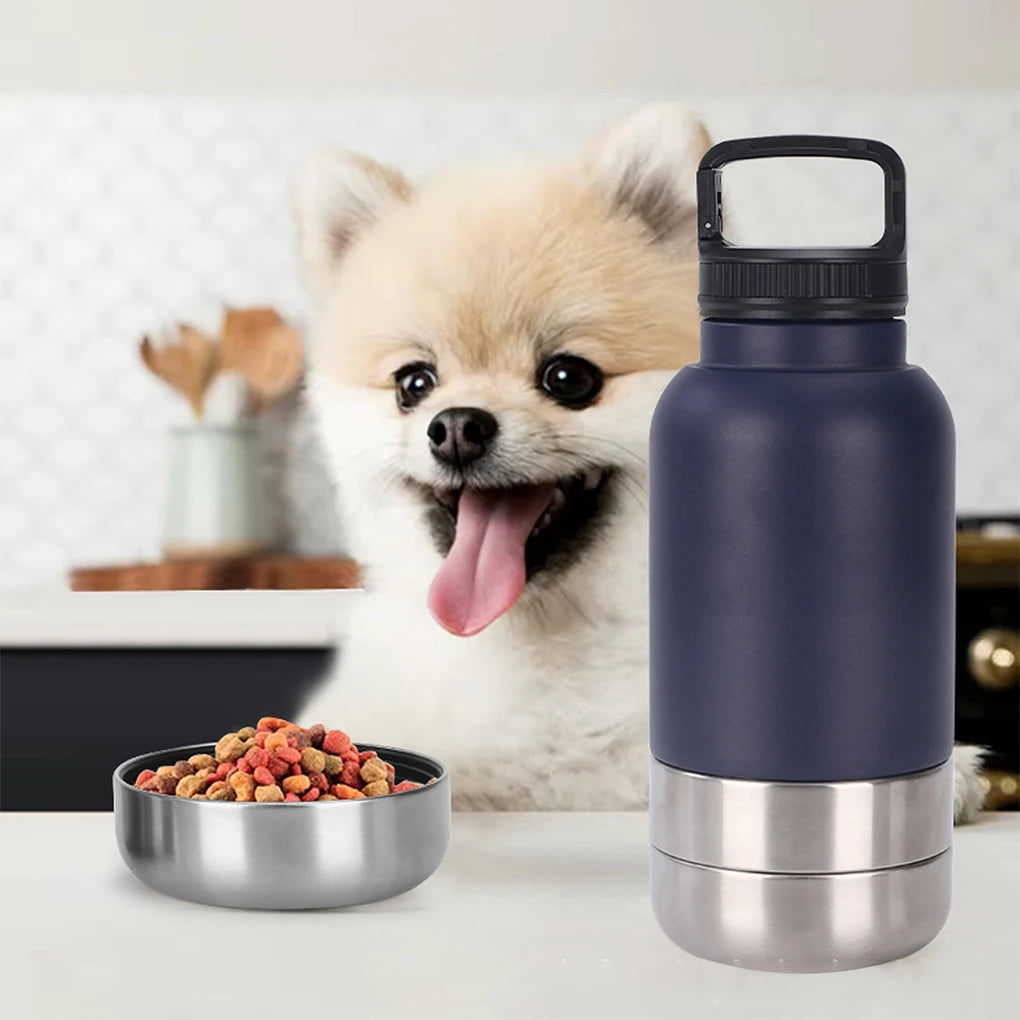 Gourde Isotherme 1L pour Chien & Chat – Bouteille avec Double Gamelle Inox Animio